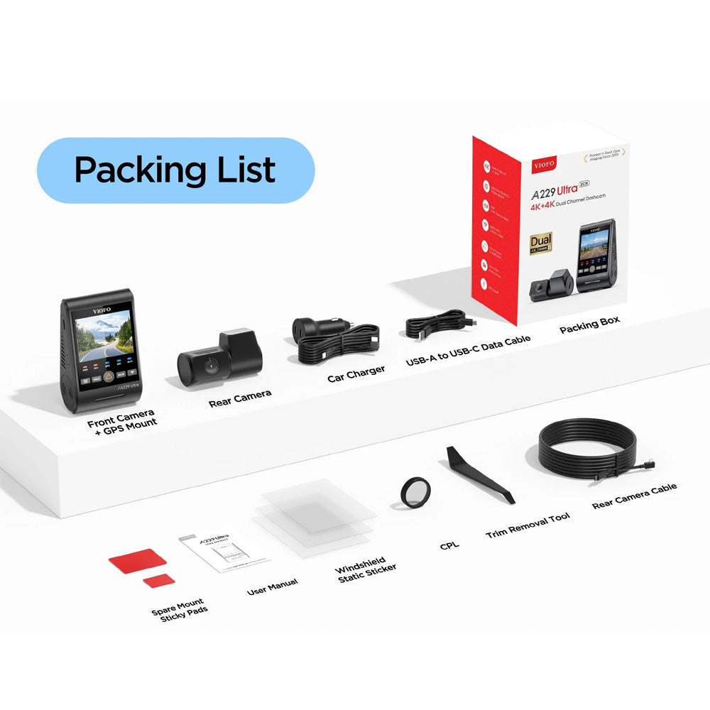Viofo Dashcam A229 Ultra 4 K Front + 4 K Rear 5 Ghz Wifi + Gps