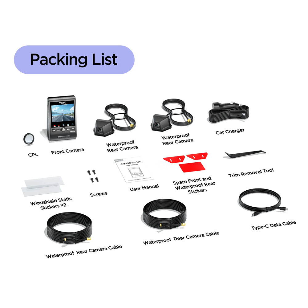 Viofo Dashcam A329 4 K Front + Dual 2 K Waterproof Rear/Side Cameras Wifi 6 Gps