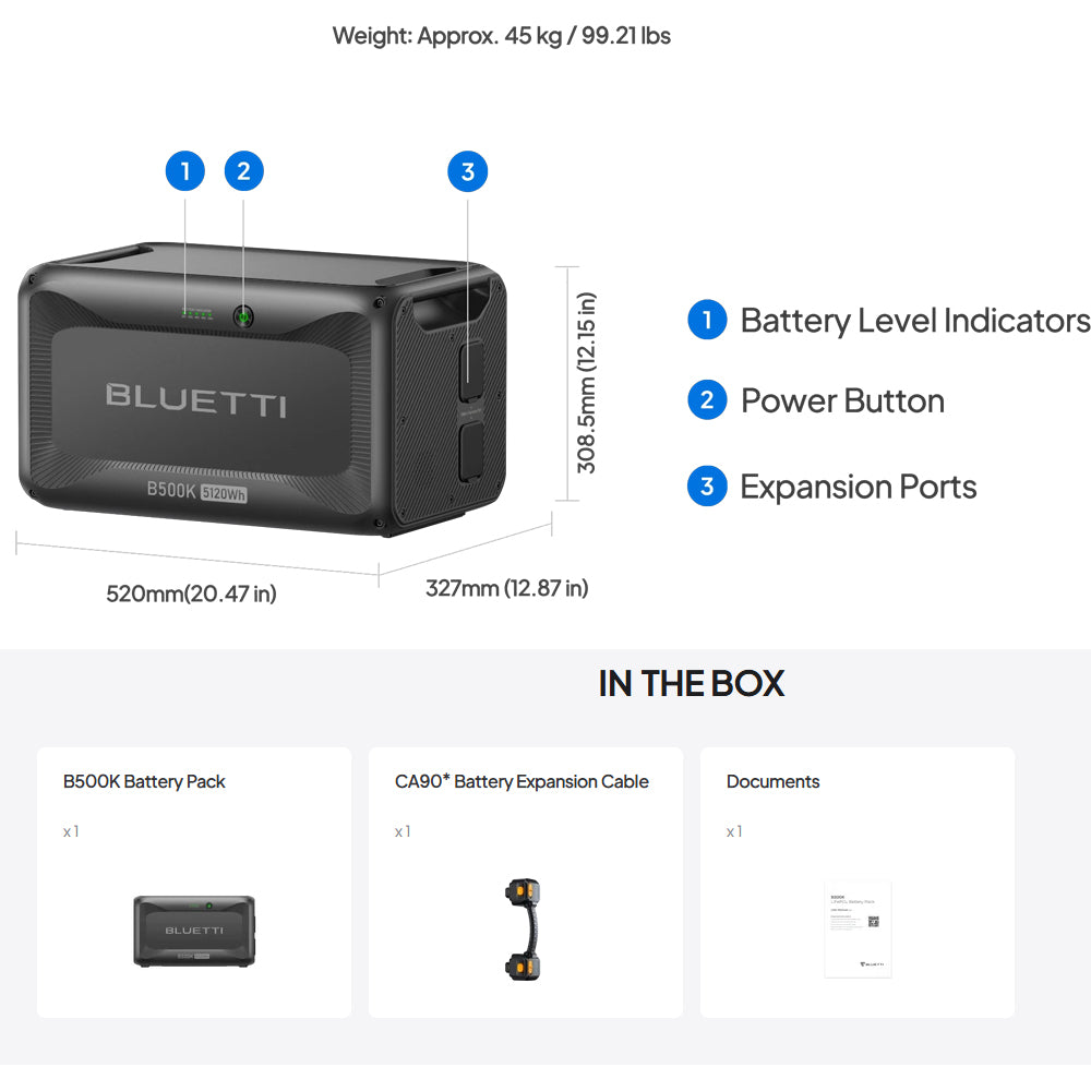 Bluetti B500 K Expansion Battery & Usb/12 Vdc Power Station | 5120 Wh