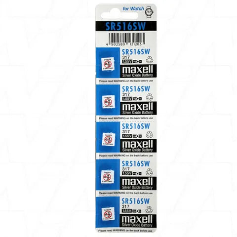 Maxell Silver Oxide Sr516 Sw Watch Battery Button Cell 5 Pack