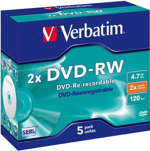 Verbatim DVD-RW 4.7GB 2x 5 Pack with Jewel Cases