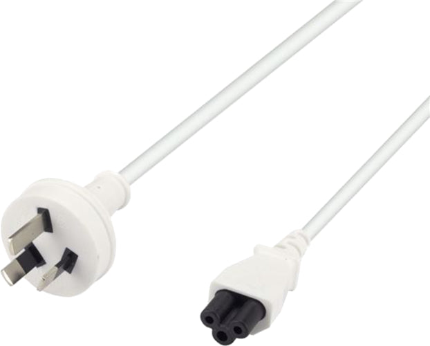 3 Pin Power (M) to C5 Clover (M) White 2m Power Cable