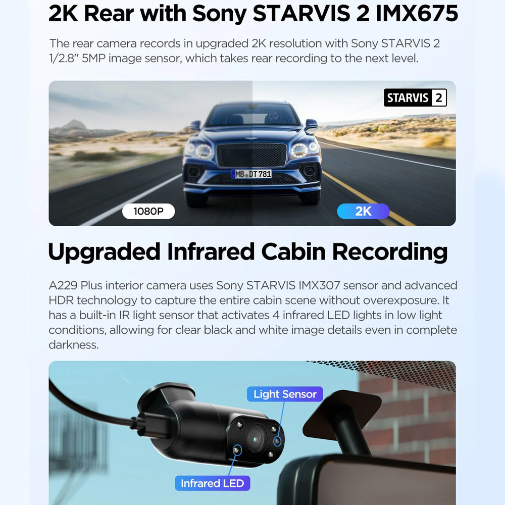 Viofo Dashcam A229 Plus 2 K Front + Ir 5 Ghz Wifi + Gps