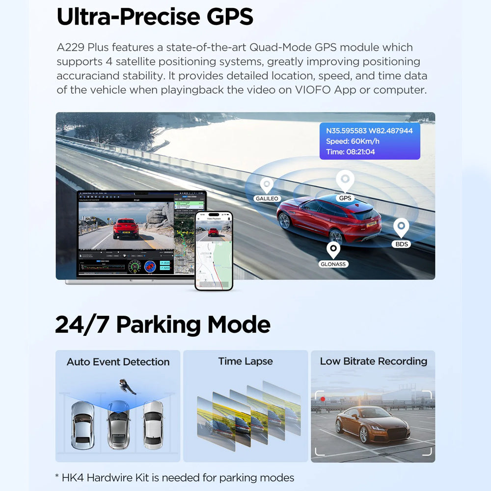 Viofo Dashcam A229 Plus 2 K Front + Ir 5 Ghz Wifi + Gps