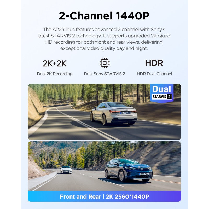 Viofo Dashcam A229 Plus 2 K Front + 2 K Rear 5 Ghz Wifi + Gps