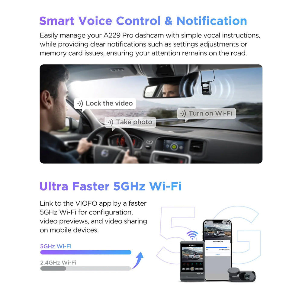 Viofo Dashcam A229 Pro 4 K Front 5 Ghz Wifi + Gps