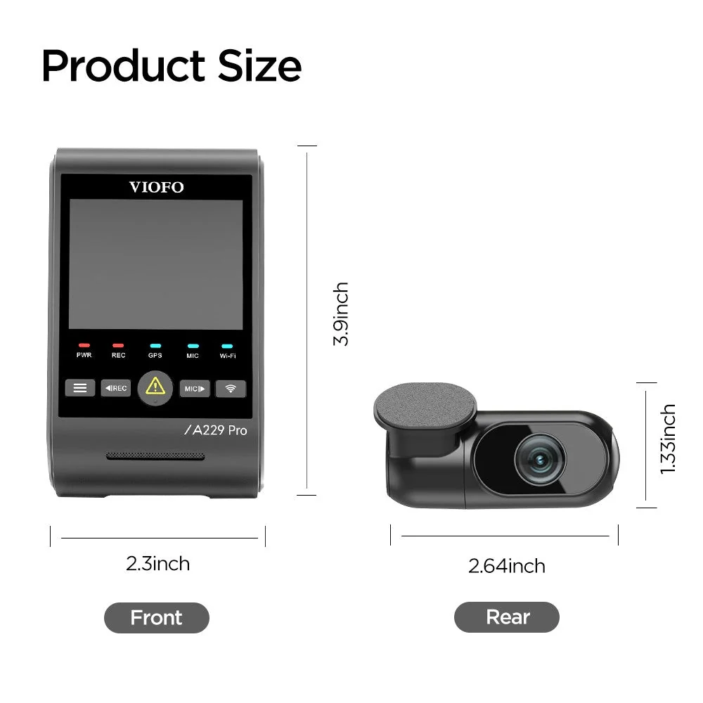 Viofo Dashcam A229 Pro 4 K Front + 2 K Internal 5 Ghz Wifi + Gps