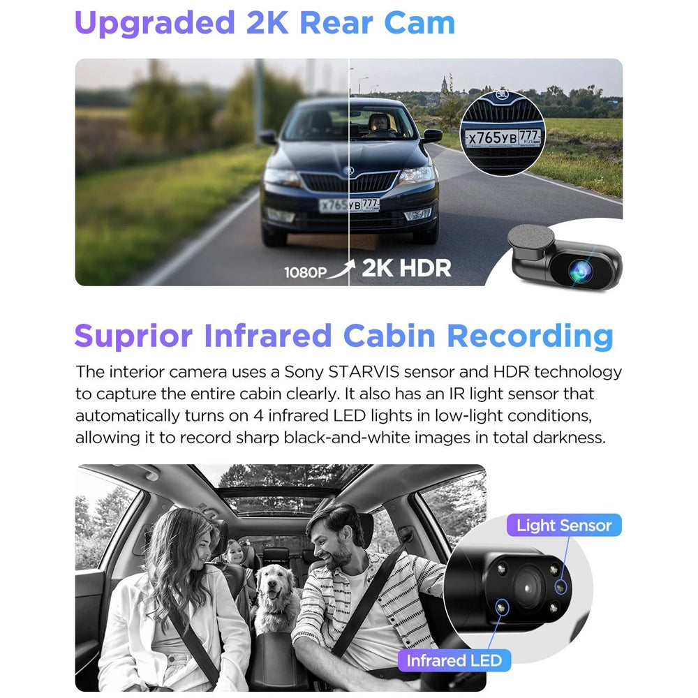 Viofo Dashcam A229 Pro 4 K Front + 2 K Internal + 2 K Rear 5 Ghz Wifi + Gps