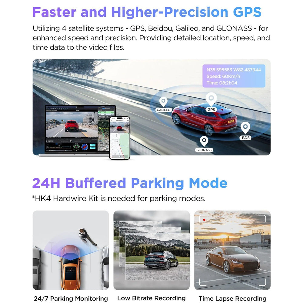 Viofo Dashcam A229 Pro 4 K Front + 2 K Internal + 2 K Rear 5 Ghz Wifi + Gps