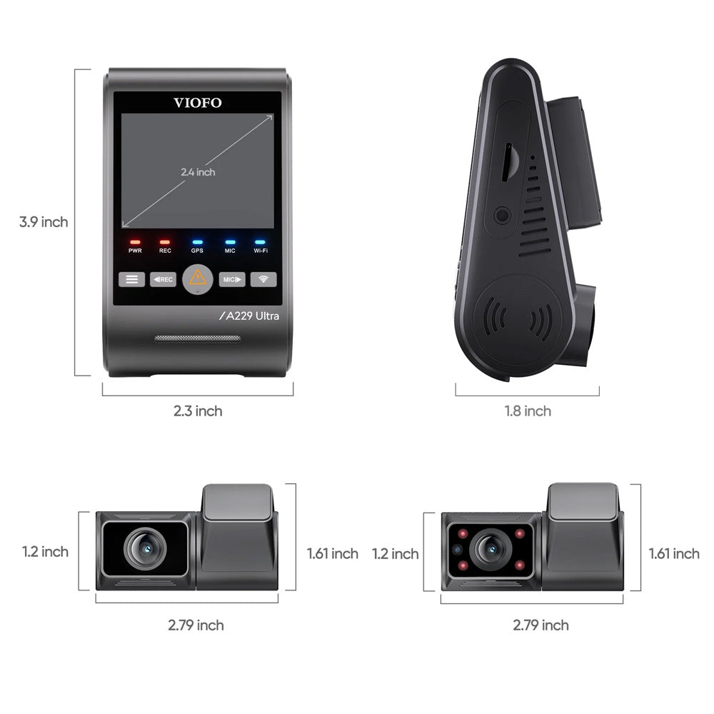 Viofo Dashcam A229 Ultra 4 K Front + 4 K Rear + 1080 P Internal 5 Ghz Wifi + Gps