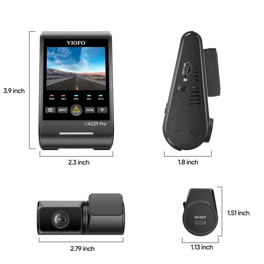 Viofo Dashcam A229 Pro 4 K Front + 2 K Telephoto 5 Ghz Wifi + Gps