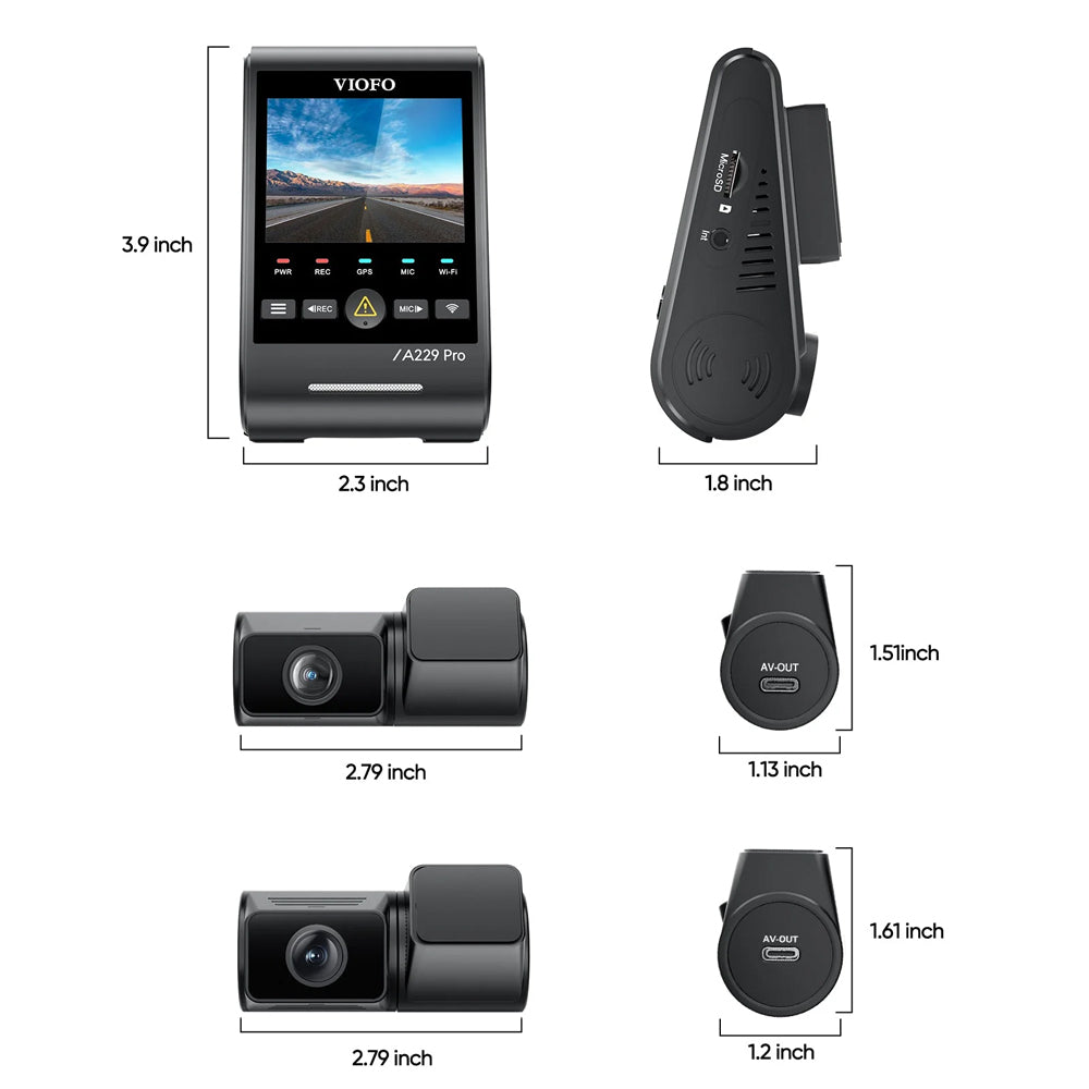 Viofo Dashcam A229 Pro 4 K Front + 2 K Rear + 2 K Telephoto 5 Ghz Wifi + Gps
