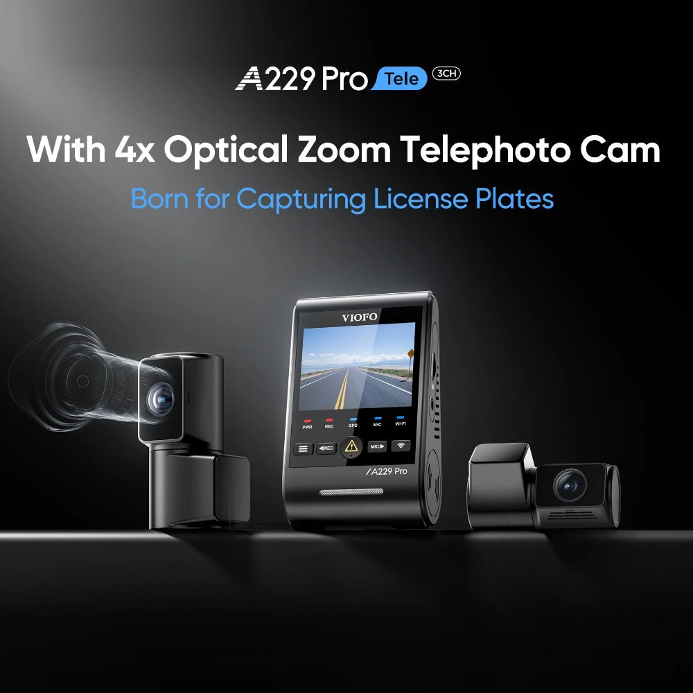 Viofo Dashcam A229 Pro 4 K Front + 2 K Rear + 2 K Telephoto 5 Ghz Wifi + Gps
