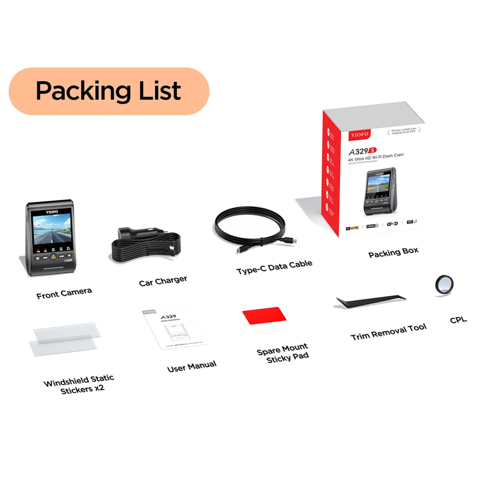 Viofo Dashcam A329 4 K Single Channel Wifi 6 Gps