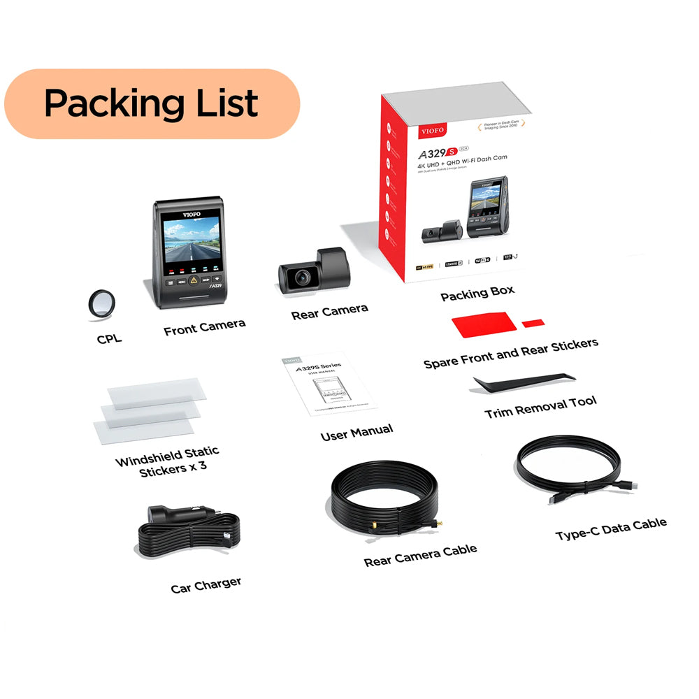 Viofo Dashcam A329 4 K Front 2 K Rear Channel Wifi 6 Gps