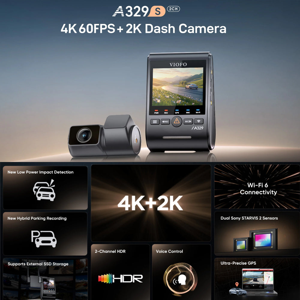 Viofo Dashcam A329 4 K Front 2 K Rear Channel Wifi 6 Gps