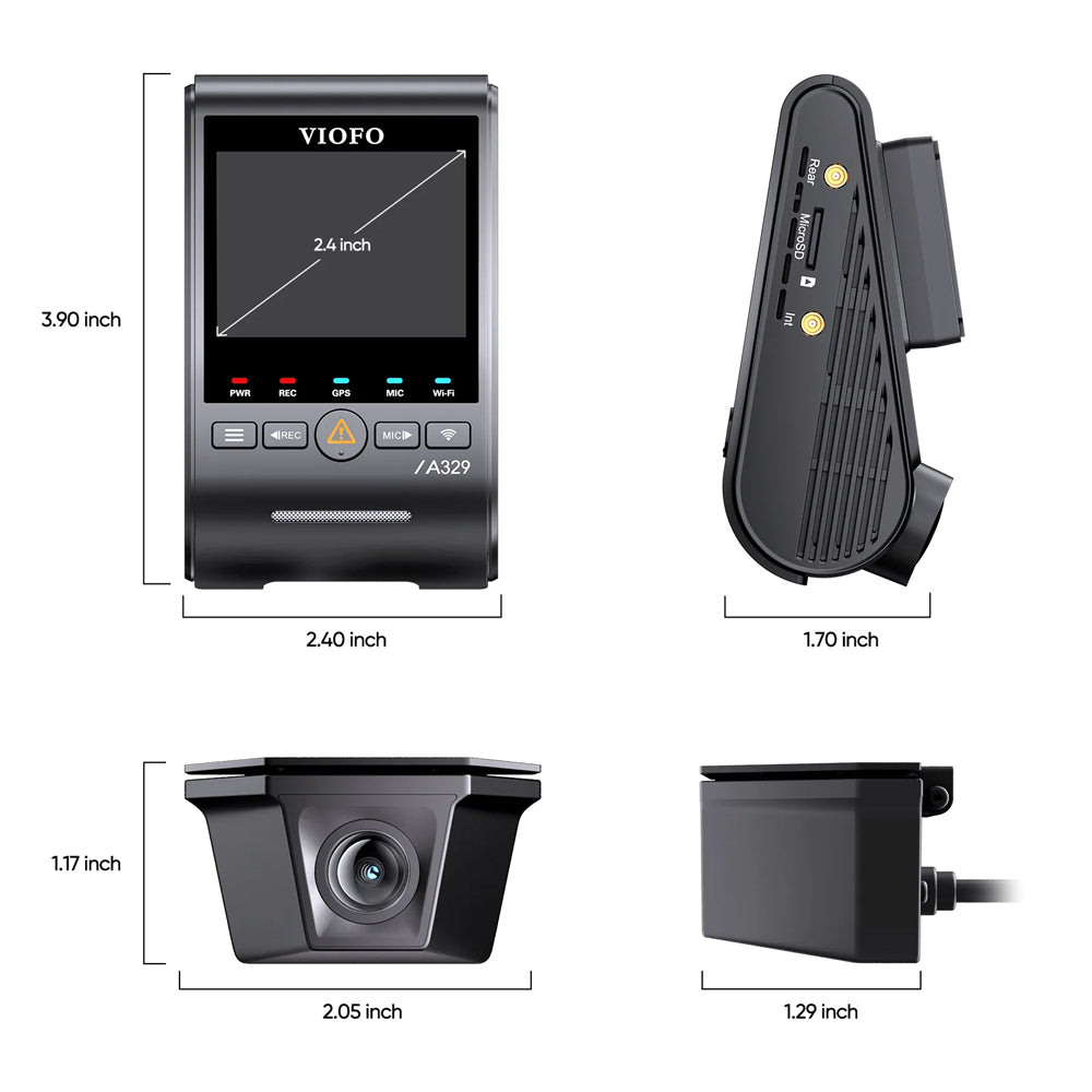 Viofo Dashcam A329 4 K Front + 2 K Waterproof Rear Wifi 6 Gps