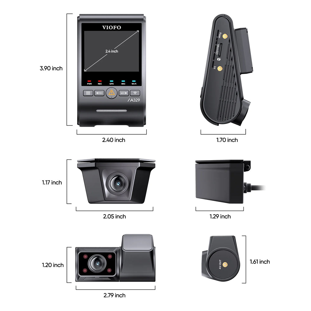 Viofo Dashcam A329 4 K Front + 2 K Fisheye Internal + 2 K Waterproof Rear Wifi 6 Gps