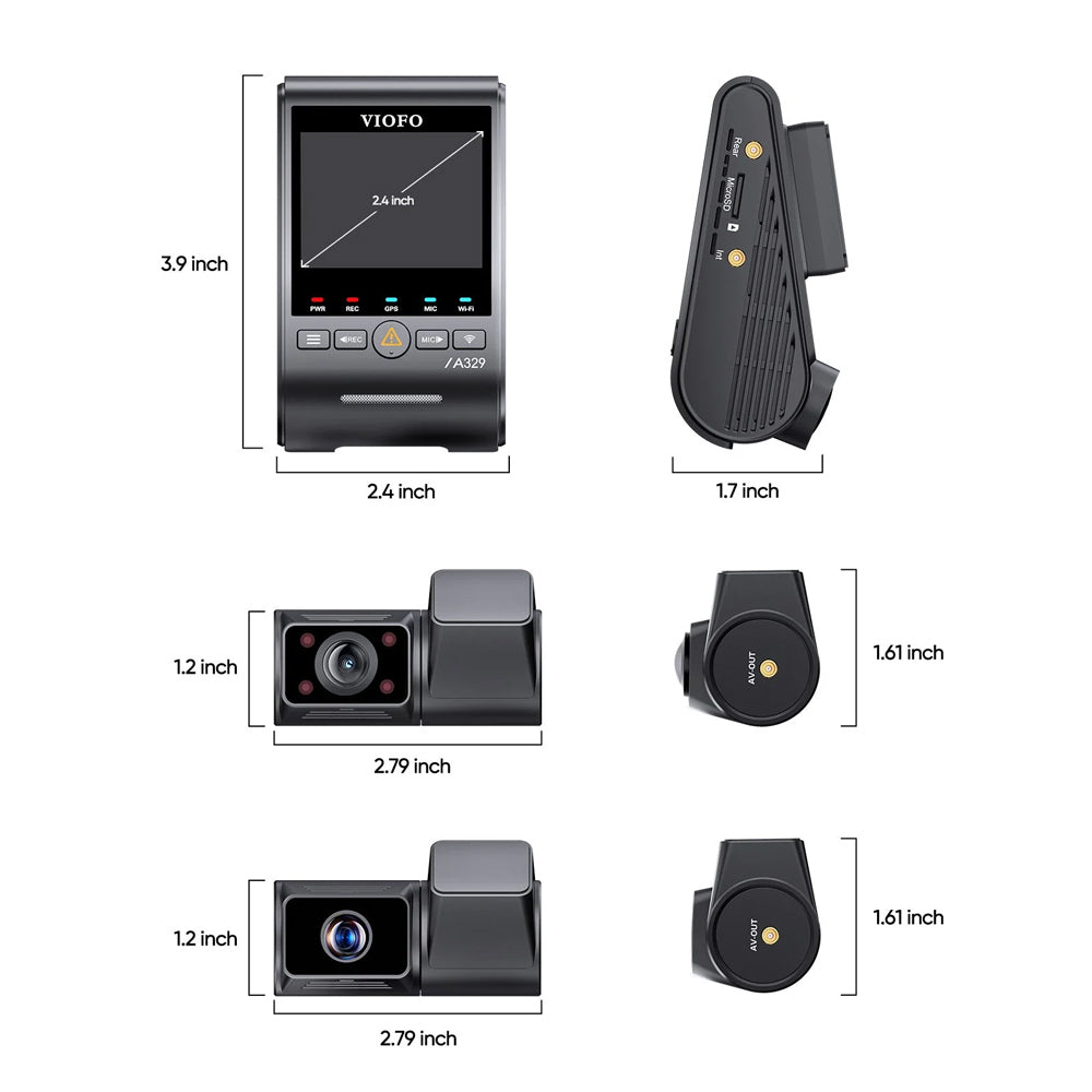 Viofo Dashcam A329 4 K Front + 2 K Telephoto + 2 K Internal Rear Wifi 6 Gps