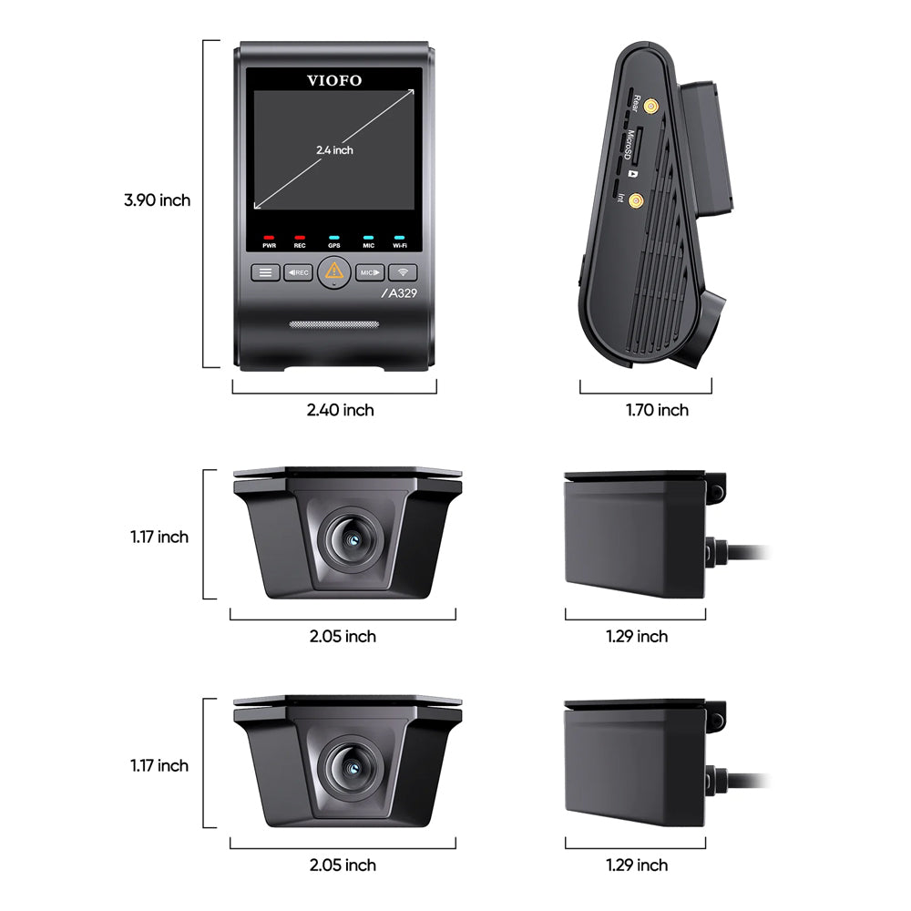 Viofo Dashcam A329 4 K Front + Dual 2 K Waterproof Rear/Side Cameras Wifi 6 Gps