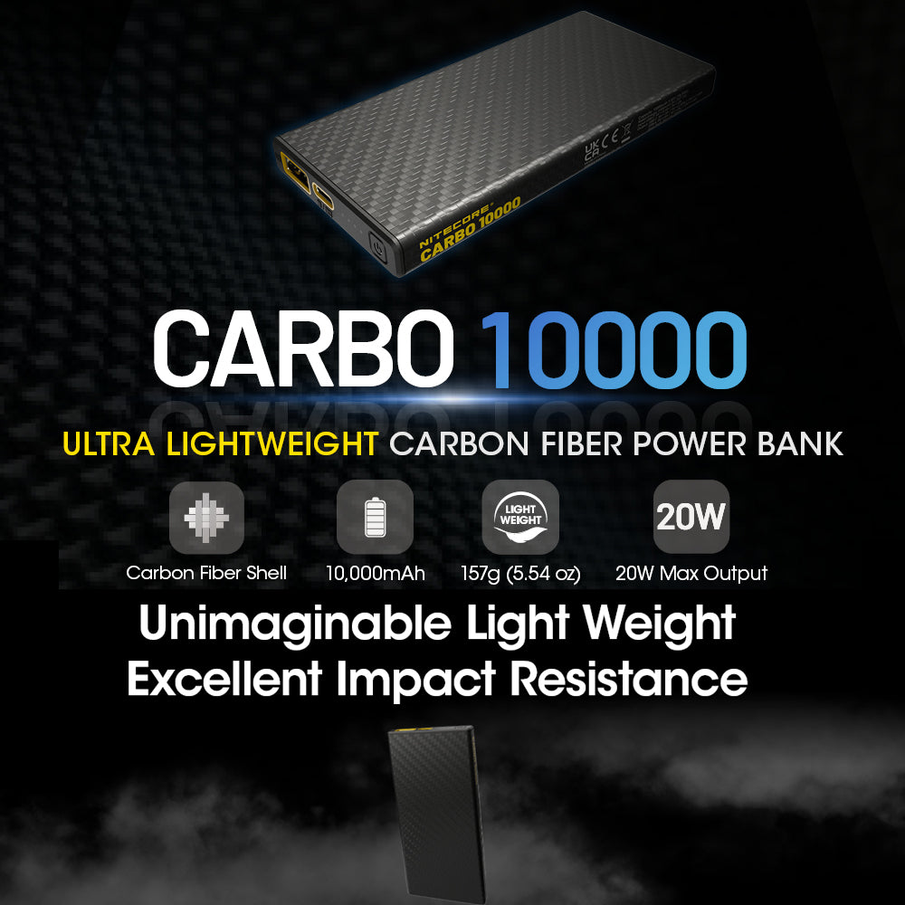 Nitecore 10,000 Mah Power Bank Ultra Lightweight Carbon Fiber Energy Brick