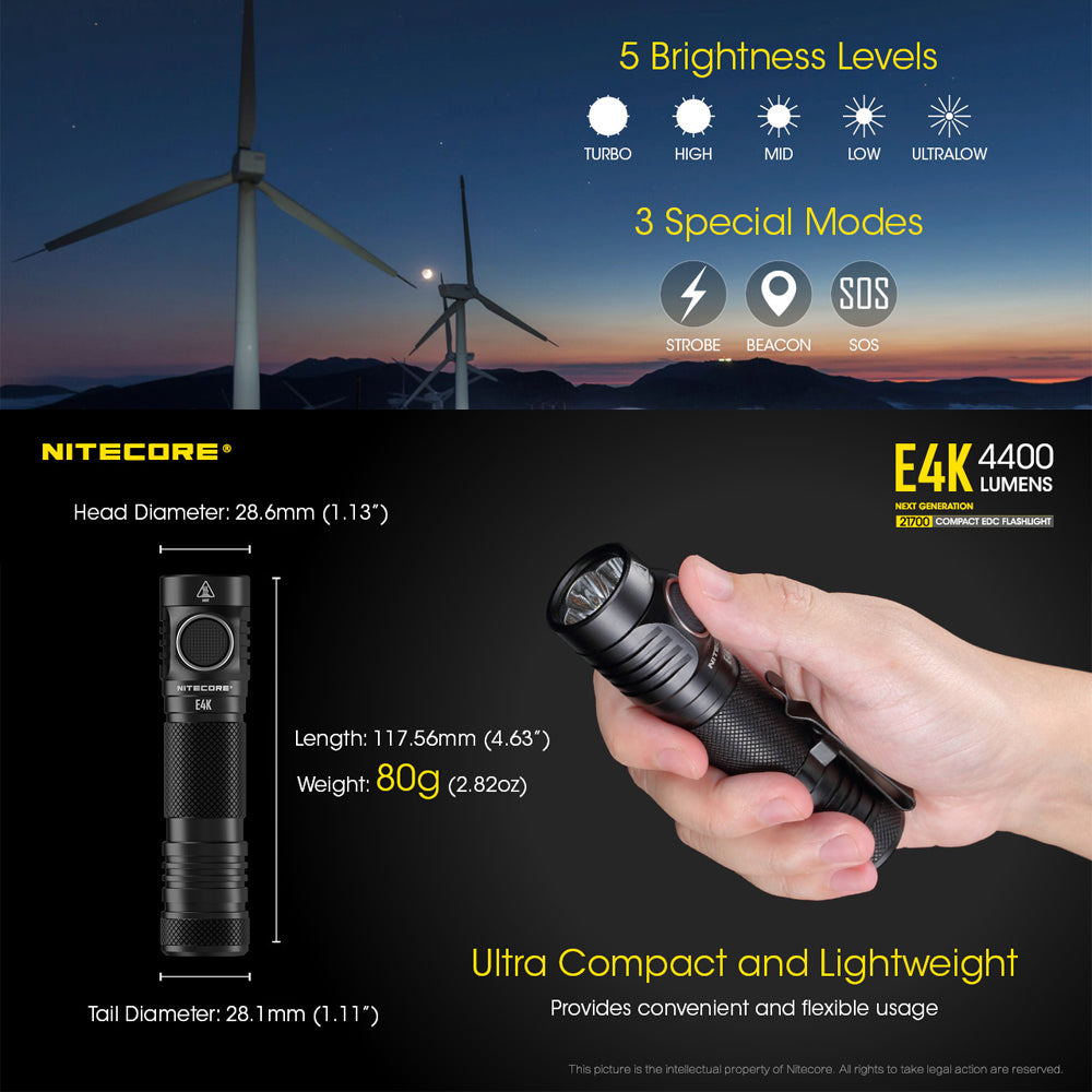Nitecore E4 K 4400 Lumen Edc Torch