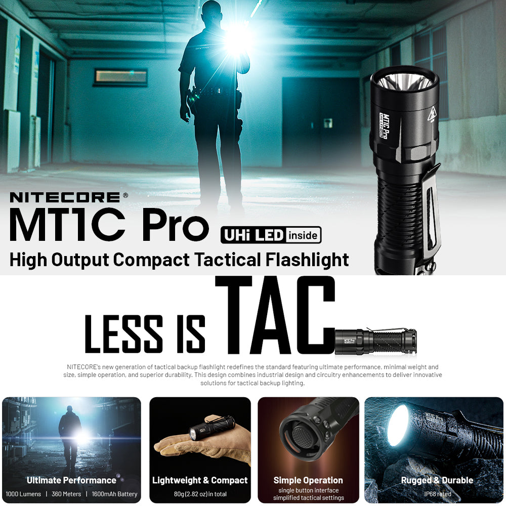 Nitecore Mt1 C Pro 1000 Lumen Ip68 Edc Torch 505 Yards Throw