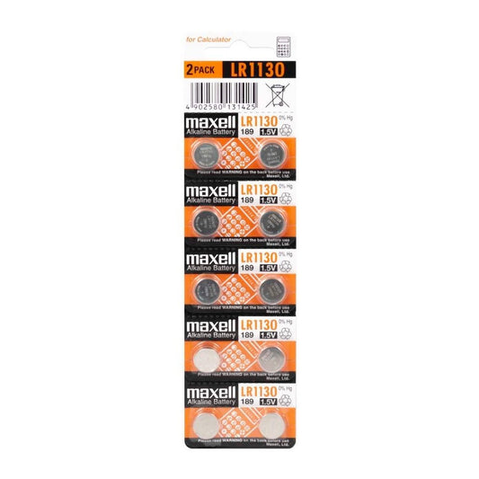Maxell Alkaline Battery Lr1130 (Lr54) (Ag10) 10 Pack 1.5 V