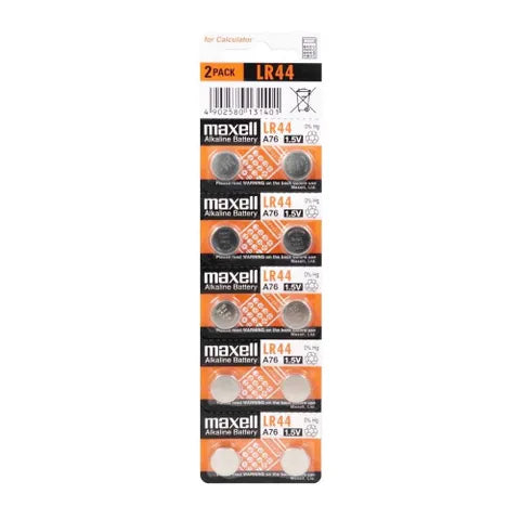 Maxell Alkaline Battery Lr44 10 Pack 1.5 V Retail Packaging
