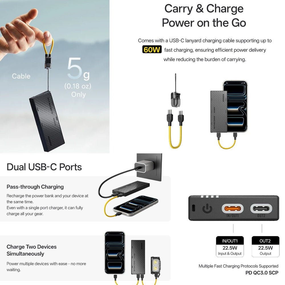 Nitecore 10,000 Mah Power Bank Gen4 Ultra Lightweight Carbon Fiber Energy Brick