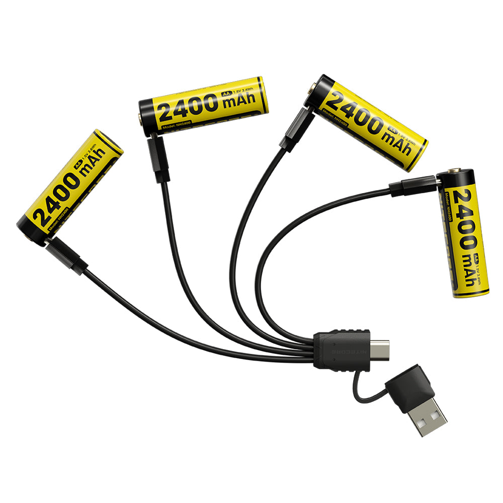 Nitecore Li Ion Rechargeable Usb C Aa Battery 2400 Mah 1.5 V 4 Pk