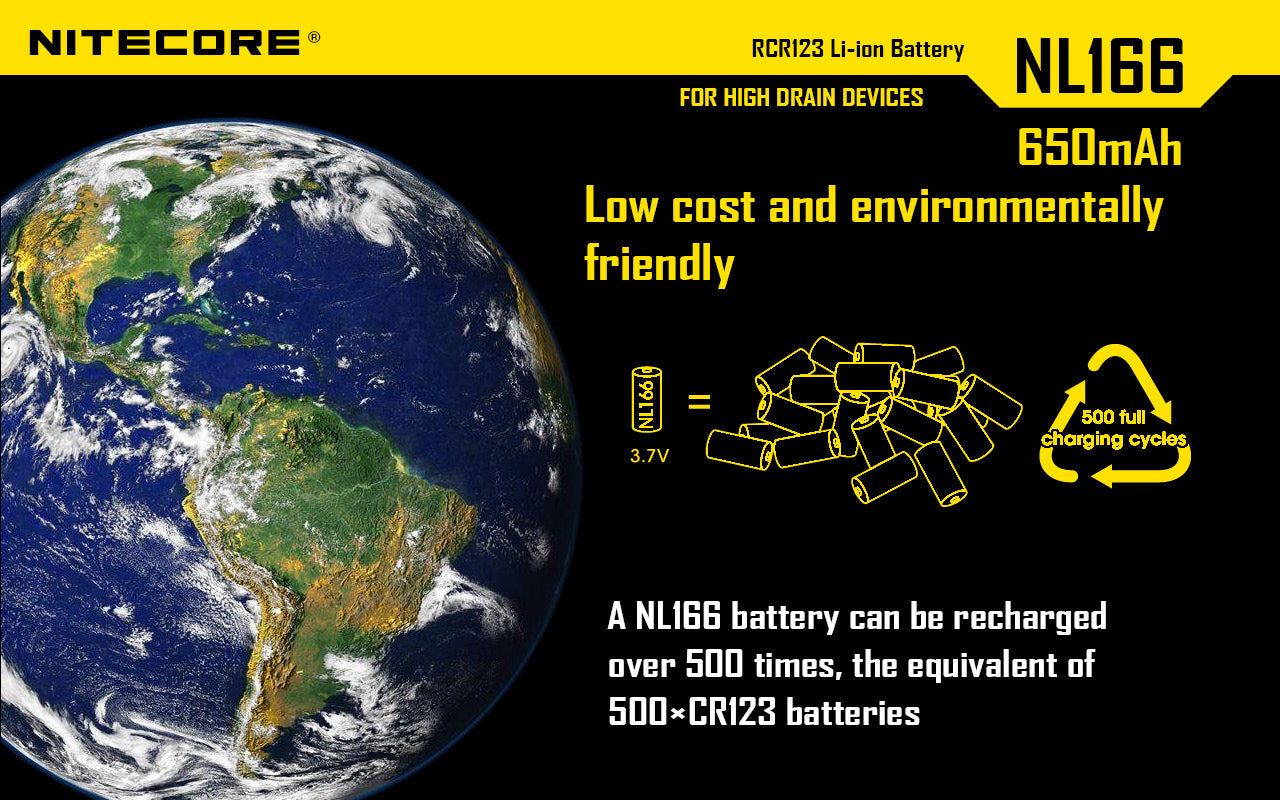 Nitecore Li Ion Rechargebale Battery Rcr123 A (3.7 V, 650m Ah)