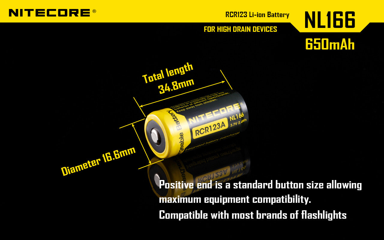 Nitecore Li Ion Rechargebale Battery Rcr123 A (3.7 V, 650m Ah)