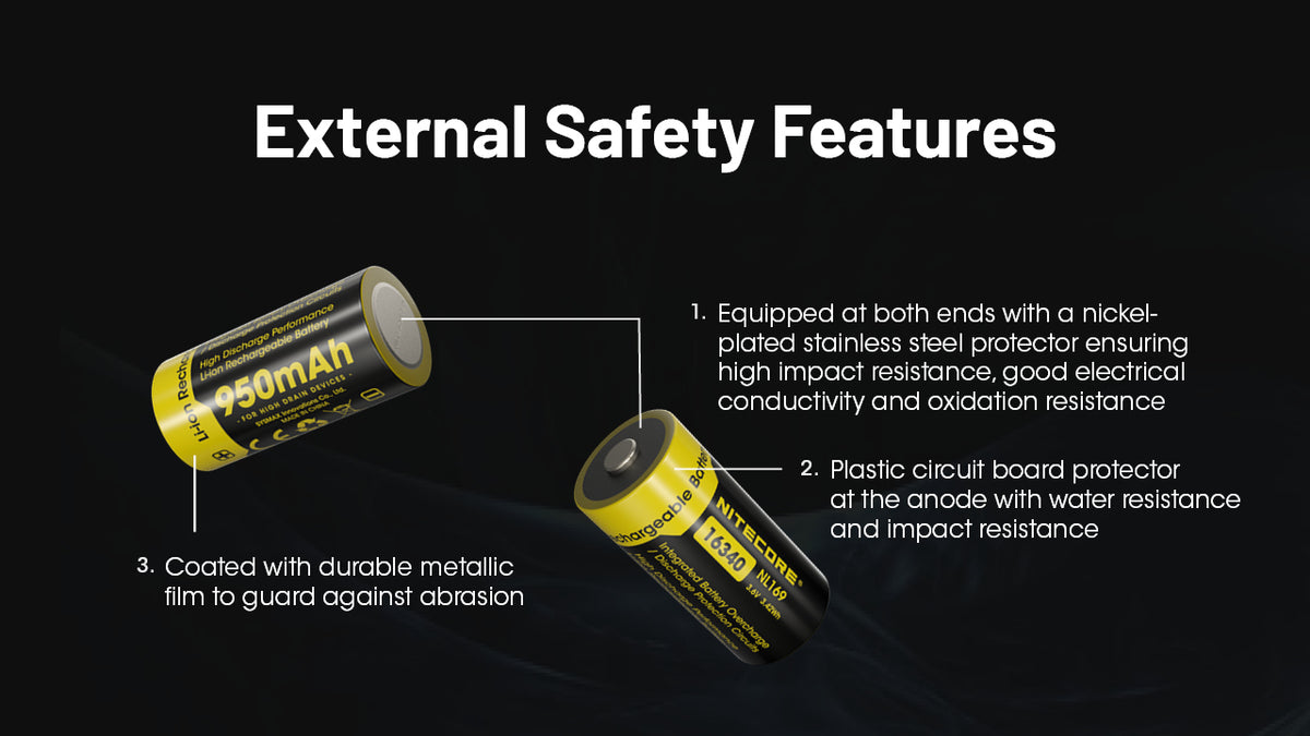 Nitecore Li Ion Rechargeable 16340 Battery 950 Mah 3.6 V