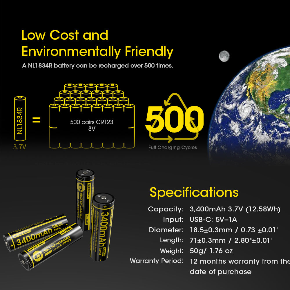 Nitecore 18650 Rechargeable Battery 3.7 V 3400 Mah