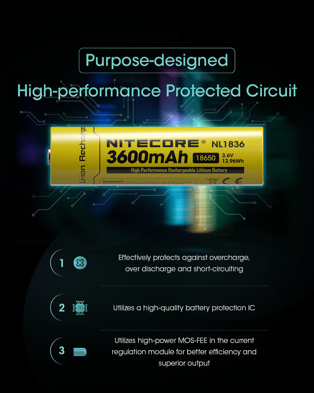 Nitecore Li Ion Rechargeable 18650 Battery 3600 Mah 3.6 V