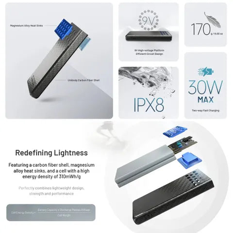 Nitecore 10,000 Mah Power Bank Ultra Lightweight Carbon Fiber Energy Brick