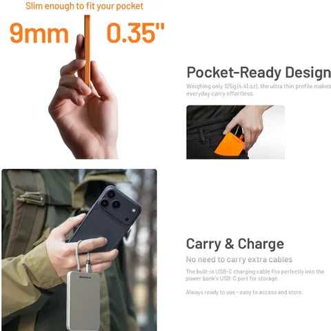 Nitecore 5,000 Mah Magnetic Ultra Thin Power Alloy Bank Built In Usb C Orange