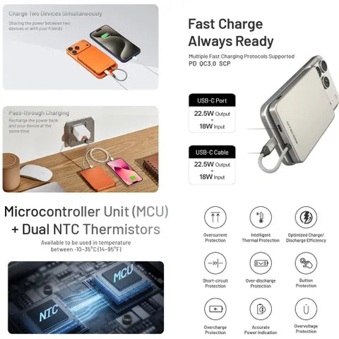 Nitecore 5,000 Mah Magnetic Ultra Thin Power Bank Built In Usb C Titanium Gray