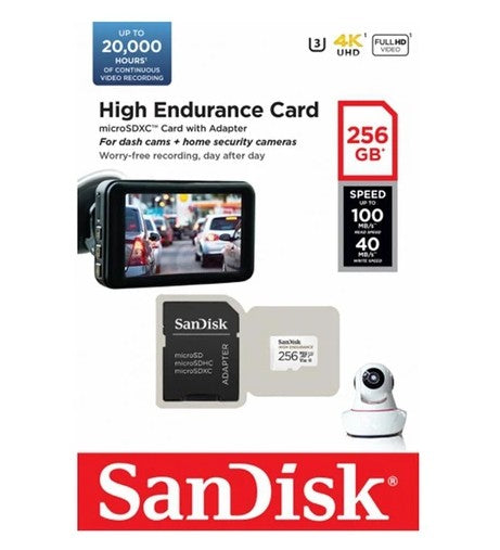 Sandisk High Endurance Micro Sdxc For Dash Cameras 256 Gb (20,000 Hrs) C10 V30 R100 Mb/S | W40 Mb/S
