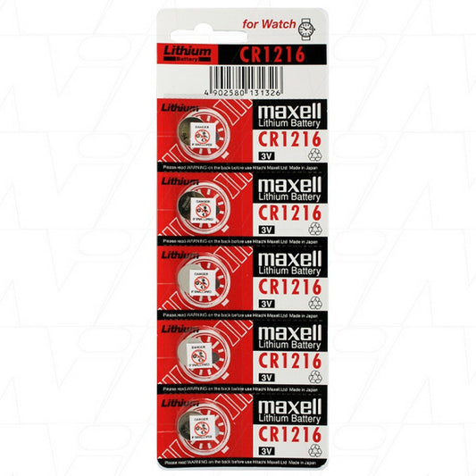 Maxell Lithium Battery Cr1216 3 V Coin Cell 5 Pack