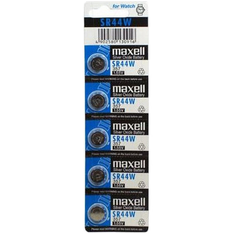 Maxell Silver Oxide Battery Sr44 W 5 Pack 1.5 V Retail Packaging