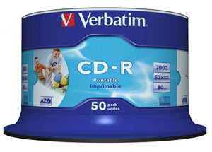 Verbatim CD-R 700MB 52x White Inkjet Printable 50 Pack on Spindle