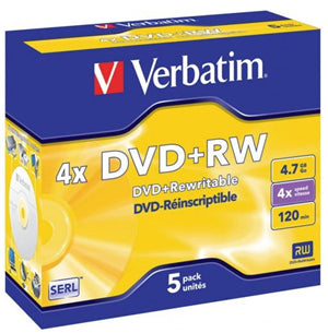 Verbatim DVD+RW 4.7GB 4x 5 Pack with Jewel Cases