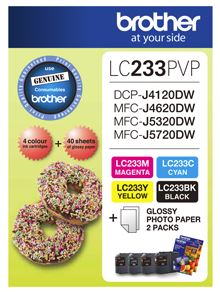 Brother LC233PVP Combo Pack with 40 Sheets of 6x4 Photo Paper