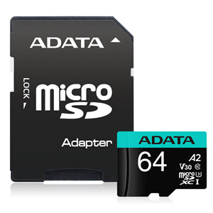 ADATA Premier Pro microSDXC UHS-I U3 A2 V30 Card with Adapter 64GB