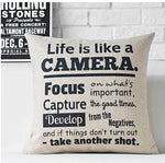 Vintage 'Life is like a Camera' Cushion