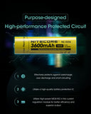 Nitecore Li Ion Rechargeable 18650 Battery 3600 Mah 3.6 V