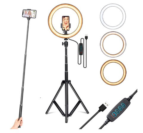 Selfie Ring light with stand and phone holder 10inch x 160cm (H)
